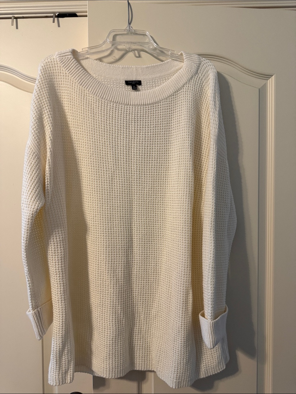 Talbots Ivory Waffle-Knit Scoop Neck Sweater